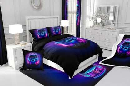 Kids Boys Sports Car Comforter Set Full Size Purple Blue Race Car Bedding Sets for Kids Teens Room Decor Extreme Sports Theme Comforter Cool Speed Luxury Car Decor Quilt Set Soft for All Season