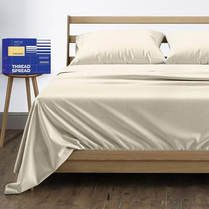 THREAD SPREAD California King Bed Sheets, Luxury 1000 Series Paradise Collection 100% Egyptian Cotton Cal King Sheets Set (4 PC, Ivory), Silky Soft, Cooling, 16" Deep Pocket Hotel Sheet Set