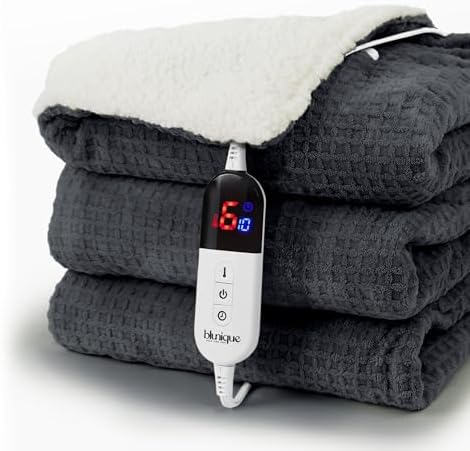 Heated Blanket Electric Blanket Twin Waffle, 62x84 Inches Sherpa Fleece Fast Heating Blanket 6 Heating Levels & 10 Hours Auto Off ETL Certification,Charcoal Grey Twin