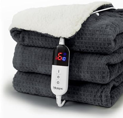 Heated Blanket Electric Blanket Twin Waffle, 62x84 Inches Sherpa Fleece Fast Heating Blanket 6 Heating Levels & 10 Hours Auto Off ETL Certification,Charcoal Grey Twin