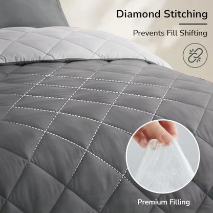downluxe Full Size Comforter Set - Charcoal and Grey Full Comforter - Soft Bedding Sets for All Seasons -3- Piece Comforter Set Full with 2 Reversible Pillow Shams
