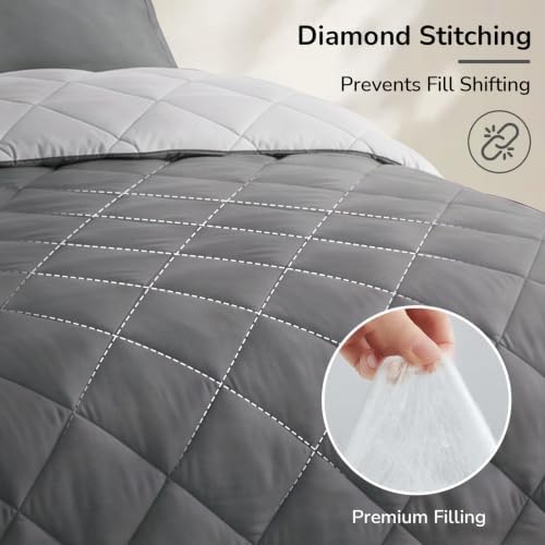 downluxe King Comforter Set Soft Reversible 3 Pieces, Charcol/Grey