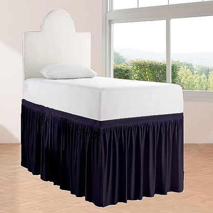 Crown Collection 34 Inch Drop Twin XL Size Dorm Bed Solid Bed Skirt Stylish Ruffled Pattern Split Corner Easy Fit Easy Care Fade & Wrinkle Resistant- Micorfiber