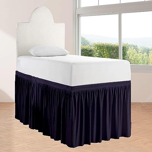 Twin XL 40" Inch Drop Long Dorm Bed Skirt, Ruffled Pattern College Dorm Room Bed Skirts, Split Corner, Easy Care, No Wrinkle Microfiber Bed Skirt