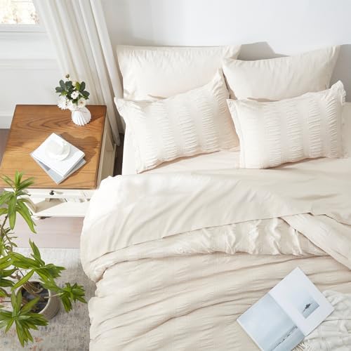 Zzlpp King Size Comforter Set 7 Piece, Beige Bed in a Bag King Bedding Sets
