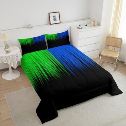 Feelyou Abstract Ombre Comforter Set Kids Teens Blue Green and Black Girls Bedding Set Room Decor Fashion Modern Quilt Set 3Pcs Full Size
