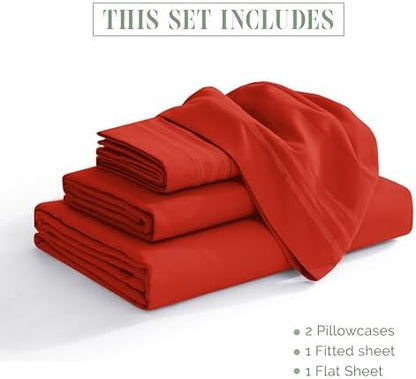 Elegant Comfort Luxurious 1500 Premium Hotel Quality Microfiber Three Line Embroidered Softest 4-Piece Bed Sheet Set, Wrinkle and Fade Resistant, King, Rust