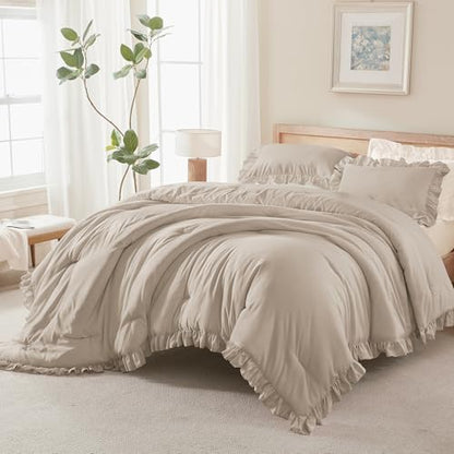 Andency Wheat Ruffle Comforter Twin Size, 2 Pieces Soft Bed Set
