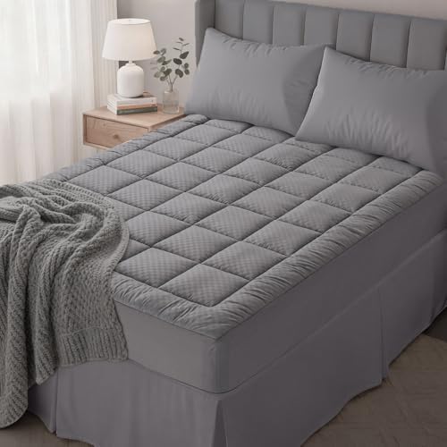 OLANLY King Quilted Fitted Mattress Pad, Down Alternative Fill, Dark Grey