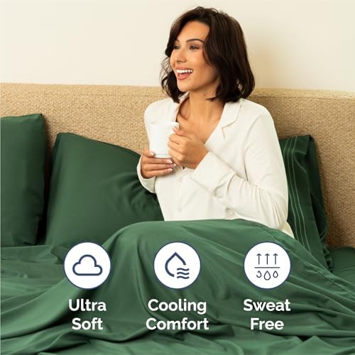 Split King Size 5 Piece Sheet Set - Breathable & Cooling - Emerald Green