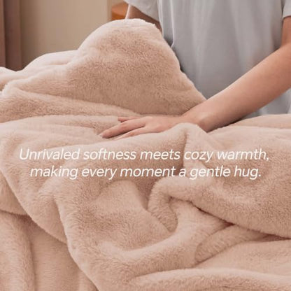 BEDELITE Faux Fur Queen Comforter Set Dusty Pink,Warm Comforter for Winter