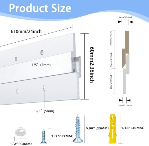 24 Inch French Cleat Hanger, Aluminum French Cleat, Mirror Hanging Hardware, French Cleat Heavy Duty for Panel, Whiteboard, Cabinet, Shelf, Headboard, Art (1 Pair, Support 160lbs)