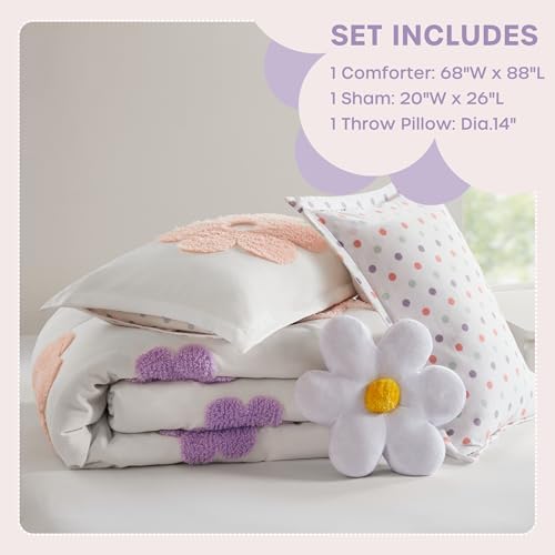 Intelligent Design Kids White Floral Twin Comforter Set for Girls, 3pc