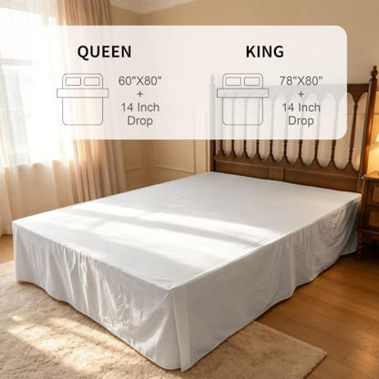 FALUCA Corner Split 14" Bed Skirt - Drop Linen Blend & Platform Pure Cotton, Wrap Around Tailored Drop Dust Ruffle for Farmhouse & Bedrooms, Breathable Cozy, Easy-Fit Bedding (King White 14")