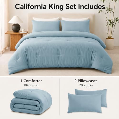 CozyLux California King Comforter Set, 3 Pieces Light Blue Quilted Bedding