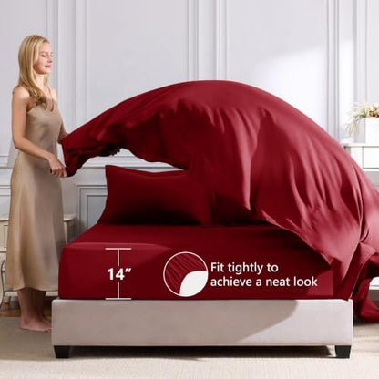 CozyLux King Comforter Set 102"x90" Dark Red - 7 Piece Bed in a Bag