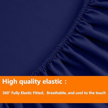 TAIMIT Navy Full Size Comforter Set - 7 Pieces, Bed in a Bag Bedding Sets with All Season Soft Quilted Warm Fluffy Reversible Comforter,Flat Sheet,Fitted Sheet,2 Pillow Shams,2 Pillowcases
