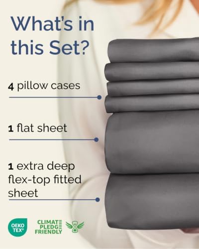 Extra Deep Flex Top Split Head King Sheet Set - 6pc Sheets - Dark Grey