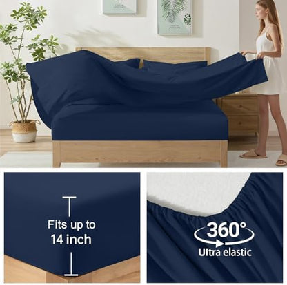 Homelike Moment King Size Comforter Set - 7 Piece Navy Bed in a Bag