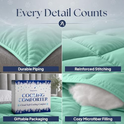 Cooling Comforter - BreezeWeave Cooling Blanket Queen Size for Hot Sleepers & Deep Rest - Cloud Soft, Breathable, Ultra Durable, Easy Care, Reversible - 90 x 90 in (Mint Green & Dark Grey)
