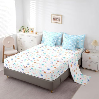 Erosebridal Cute Silly Goose Queen Bedding Set Boys Cartoon Ducks Comforter Set with Flat and Fitted Sheet for Kids Teens Funny Animals 7-Piece Bed in a Bag Light Blue Farmhouse Floral Quilt Sets
