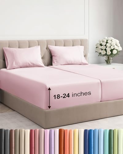Extra Deep Split King Sheet Set - 5 Piece Cooling Sheets - Lavender Pink