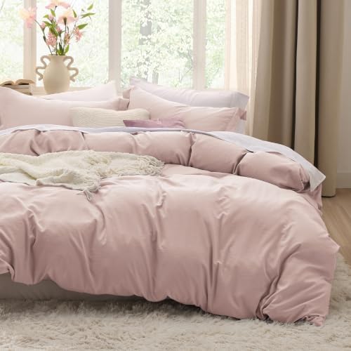 Bedsure Prewashed Duvet Cover King, Cotton-Like Soft Bedding Set, Rose Pink