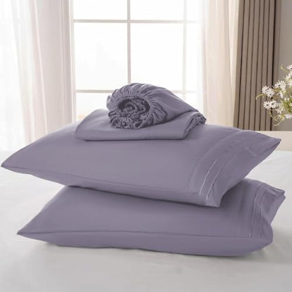 ROSE&RISY Light Lavender King Sheet Set, 4 Pieces Soft Bedding King Sheet Set, Breathable and Cooling,Includes 1 Fitted Sheet, 1 Flat Sheet, 2 Pillowcases - Deep Pocket (Light Lavender, King)