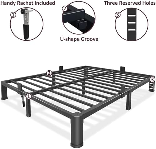 Bilily 6 Inch Low Bed Frame King with Round Corner Legs,3500 LBS Heavy Duty Low Profile King Size Bed Frame Metal Platform, No Box Spring Needed, Easy Assembly, Noise-Free, Headboard Compatible,Black