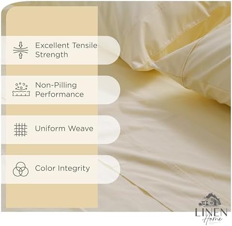 Linen Home 100% Cotton Percale Sheets Twin Size Pack of 2, Ivory, Deep Pocket, 6 Pieces Set- 2 Flat, 2 Fitted and 2 Pillowcases, Crisp Cool and Long Staple Strong Bed Linen