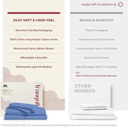 Mayfair Linen 100% Egyptian Cotton Sheets Full Size - Luxury 800 Series Tranquil Colllection Egyptian Cotton Bed Sheets Full Size (4 PC, Deep Blue), Soft Cooling 16" Deep Pocket Hotel Bed Sheet Set