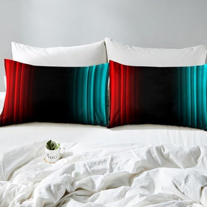 Feelyou Teens Abstract Ombre Decorations Bedding Set for Kids Women Red Teal and Black Bed Sheets Set Geometric Modern Fitted Sheet Sets Room 4Pcs King Size