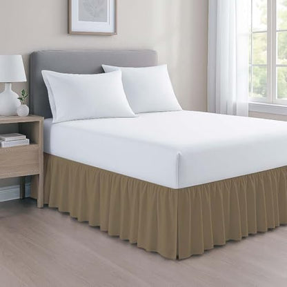 Mattress-Homes Ruffled Bed Skirt Split Corners with Platform, Tailored Fit Wrinkle Free Ultra-Soft Microfiber Dust Ruffle, Twin 10" Drop, Taupe