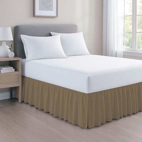 Mattress-Homes Ruffled Bed Skirt Split Corners with Platform, Tailored Fit Wrinkle Free Ultra-Soft Microfiber Dust Ruffle, King 14" Drop, Taupe