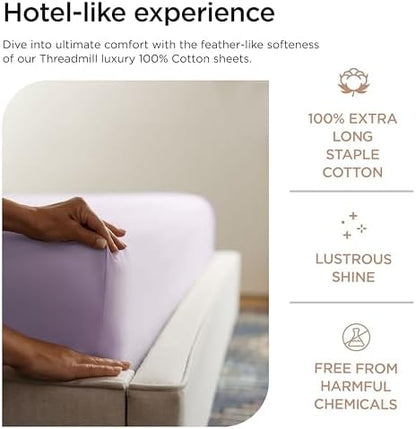Threadmill 600 Thread Count Cotton Queen Sheet Set, Sateen, Lilac, 4-Piece