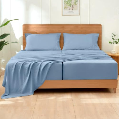 GOKOTTA 5 Pcs Split King Sheets Set - Soft, Breathable & Cozy - Dusty Blue