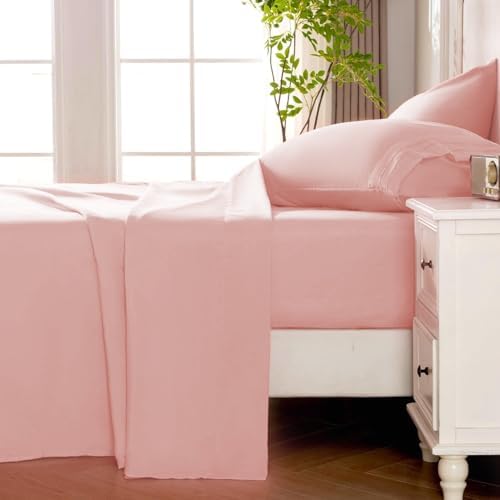 ROSE&RISY Pink King Sheet Set, 4 Pieces Soft Bedding King Sheet Set, Breathable and Cooling Sheet Bed Set, Includes 1 Fitted Sheet, 1 Flat Sheet, 2 Pillowcases - Deep Pocket (Pink, King Size)