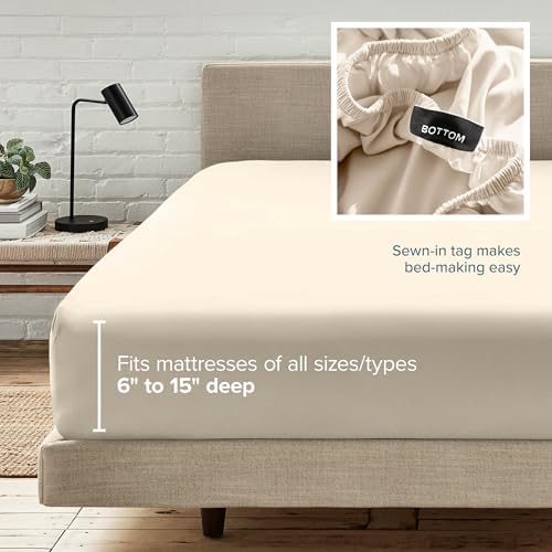 Bare Home Fitted Bottom Sheet Twin Size - Premium 1800 Ultra-Soft - Hotel Luxury - Deep Pocket - Durable and Long Lasting (Twin, Sand)