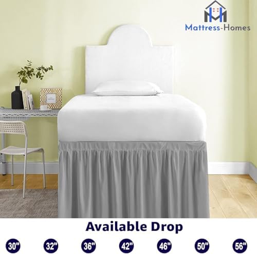 Mattress-Homes Ruffled Dorm Bed Skirt, Twin XL, 36-Inch Drop, Tailored with Split Corners, Light Grey Dust Ruffle for Lofted College Beds, Twin Extra Long Dorm Bedding Essential