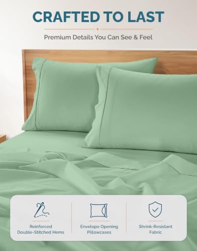 Casa Platino Twin XL Bed Sheets – 100% Cotton Sheets with 2 Pillowcases, Crisp Percale Weave & Cozy Feel, Cooling & Breathable Twin XL Sheet Set with 15" Deep Pocket, Excellent Quality – Sage Green