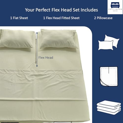 4 Piece Flex Head King Sheet Set 34" Top, 100% Egyptian Cotton, Ivory