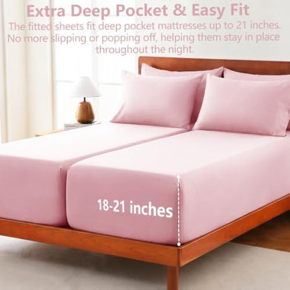 CozyLux Split King Sheets 7-Piece, 21-Inch Deep Pocket, Soft Brushed Feel