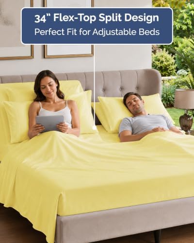 Flex Top Split Head King 6 Piece Sheet Set - Breathable & Cooling - Yellow