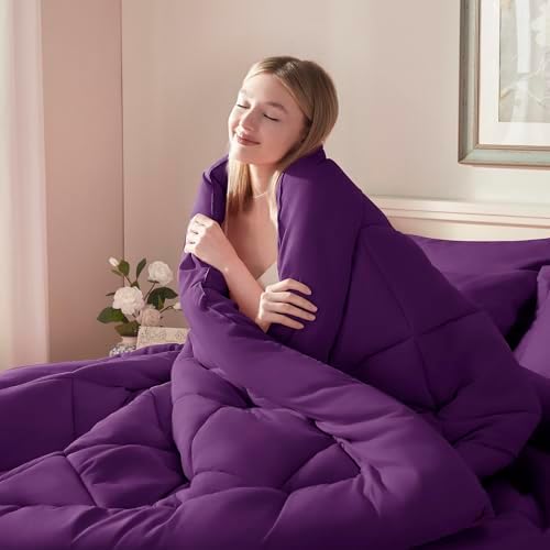 ELNIDO QUEEN® Full Comforter Set Purple- 7 Pieces Bed in a Bag Full Size, Bed Set for All Seasons, Ultra Soft Bedding Sets with Comforter, Flat Sheet, Fitted Sheet, Pillowcases and Pillow Shams