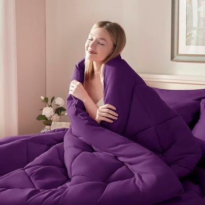 ELNIDO QUEEN® Full Comforter Set Purple- 7 Pieces Bed in a Bag Full Size, Bed Set for All Seasons, Ultra Soft Bedding Sets with Comforter, Flat Sheet, Fitted Sheet, Pillowcases and Pillow Shams