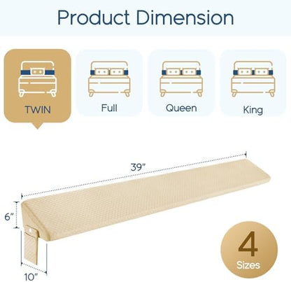 Homemate Twin Size（39"x10"x6"） Bed Wedge Pillow for Headboard - Upgraded Bed Gap Filler Twin Between Mattress and Headboard - Wedge Pillow headboard - Khaki
