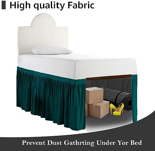 Crown Collection 34 Inch Drop Twin XL Size Dorm Bed Solid Bed Skirt Stylish Ruffled Pattern Split Corner Easy Fit Easy Care Fade & Wrinkle Resistant- Micorfiber