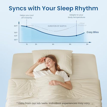 Cozy Bliss Cooling Comforter Queen Size, Reversible Lightweight Cooling Blankets for Hot Sleepers and Night Sweats, Q-Max>0.45 Soft Breathable Silky Smooth Summer Comforter, Khaki, 90"x90"