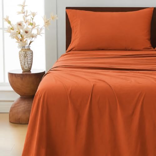 GOKOTTA 3 Piece Twin Sheet Set - Soft, Breathable & Cozy - Burnt Orange