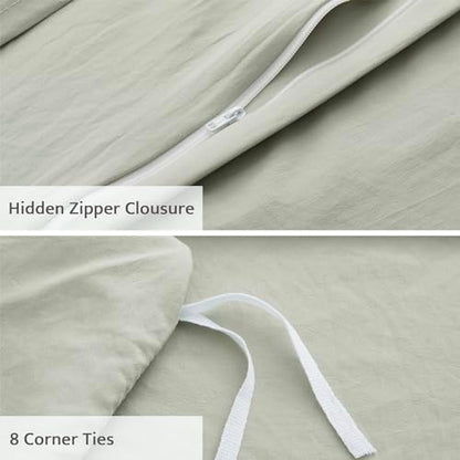 Oli Anderson 3PCS Pleated Duvet Cover Set, Mist Sage, King